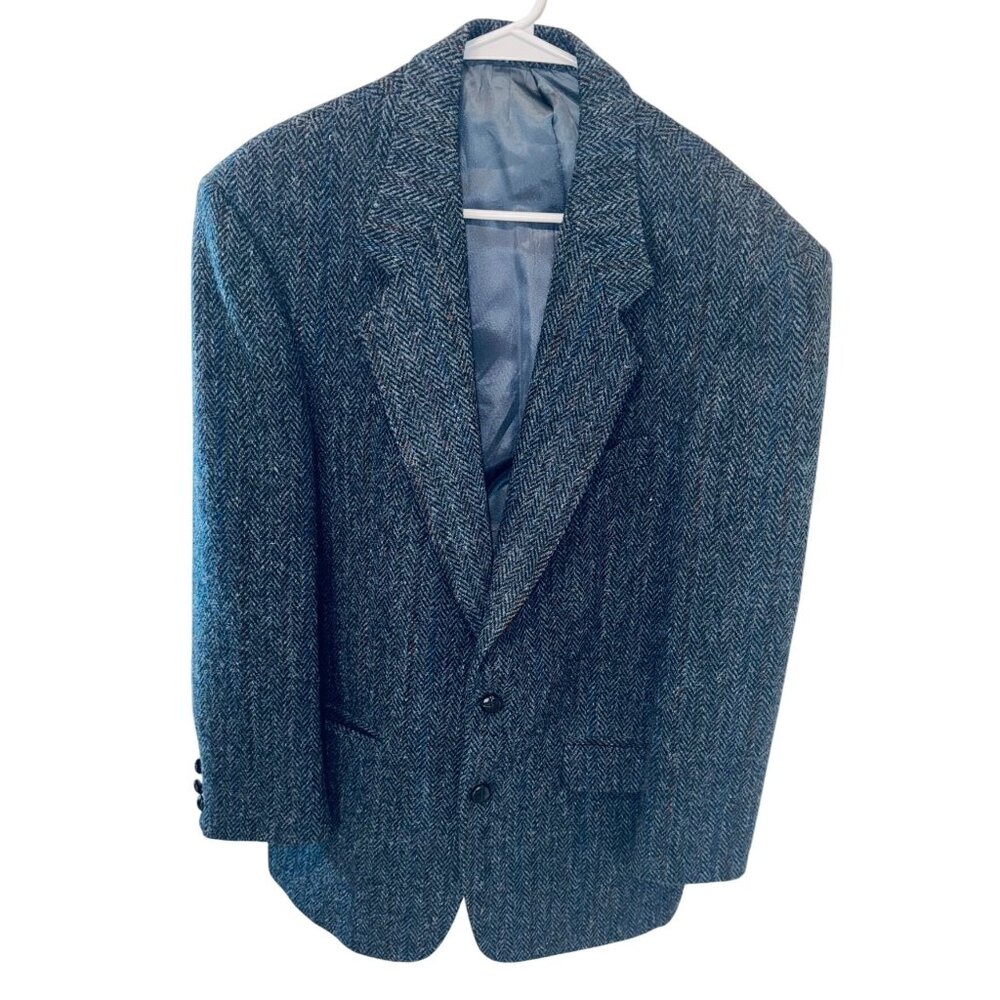 Vintage Ricksons British Wool Herringbone Blazer Jacket 44R Preppy Academic Mone